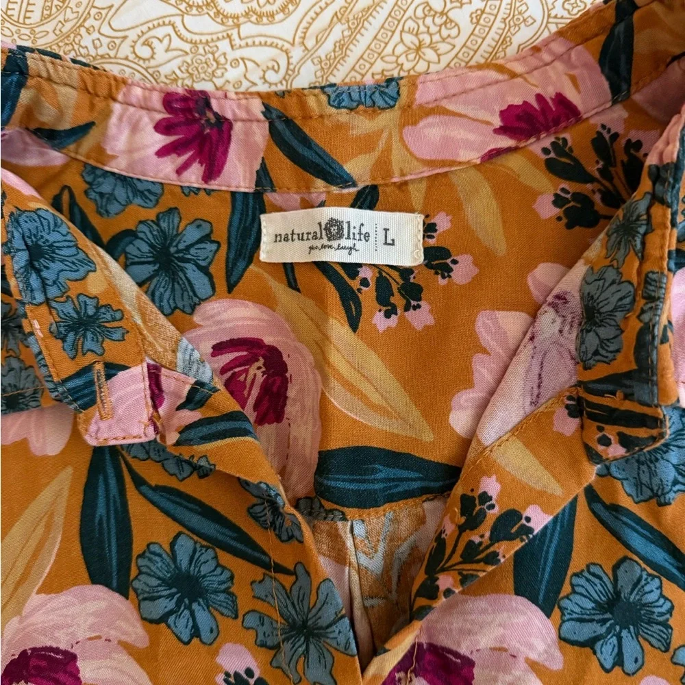 Georgia Orange Floral Button-Up Shirt Dress - Picture 3 of 4